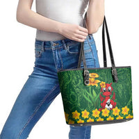 Saint David's Day Leather Tote Bag Welsh Dragons Yellow Daffodils - Wonder Print Shop