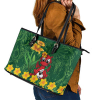 Saint David's Day Leather Tote Bag Welsh Dragons Yellow Daffodils - Wonder Print Shop