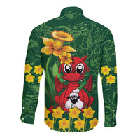 Saint David's Day Long Sleeve Button Shirt Welsh Dragons Yellow Daffodils - Wonder Print Shop