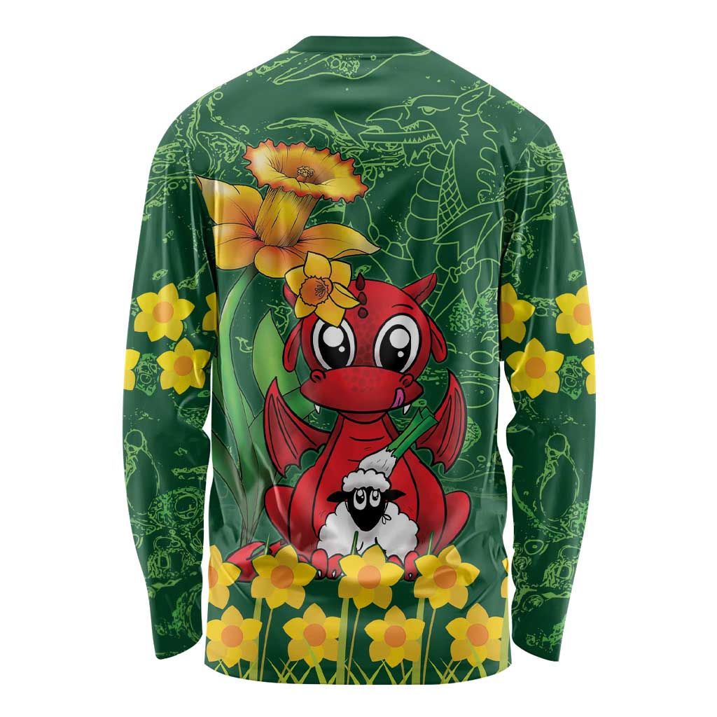 Saint David's Day Long Sleeve Shirt Welsh Dragons Yellow Daffodils - Wonder Print Shop