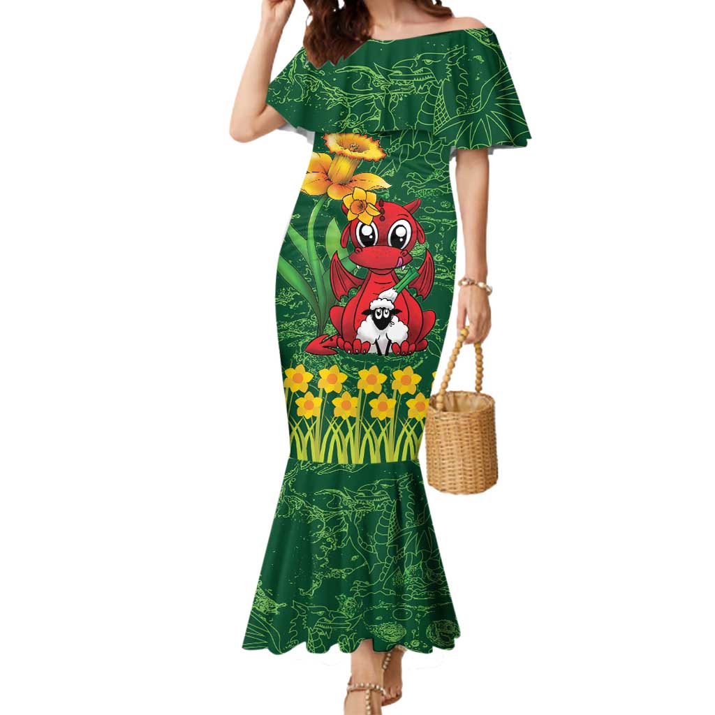 Saint David's Day Mermaid Dress Welsh Dragons Yellow Daffodils - Wonder Print Shop