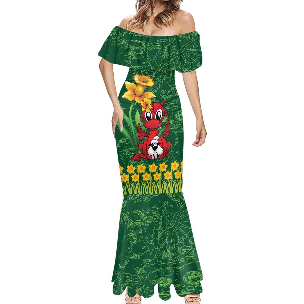 Saint David's Day Mermaid Dress Welsh Dragons Yellow Daffodils - Wonder Print Shop