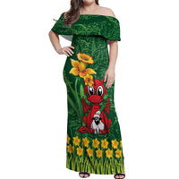 Saint David's Day Off Shoulder Maxi Dress Welsh Dragons Yellow Daffodils - Wonder Print Shop