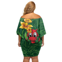 Saint David's Day Off Shoulder Short Dress Welsh Dragons Yellow Daffodils - Wonder Print Shop