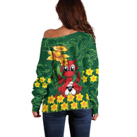 Saint David's Day Off Shoulder Sweater Welsh Dragons Yellow Daffodils - Wonder Print Shop
