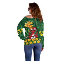 Saint David's Day Off Shoulder Sweater Welsh Dragons Yellow Daffodils - Wonder Print Shop