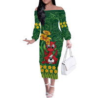 Saint David's Day Off The Shoulder Long Sleeve Dress Welsh Dragons Yellow Daffodils - Wonder Print Shop