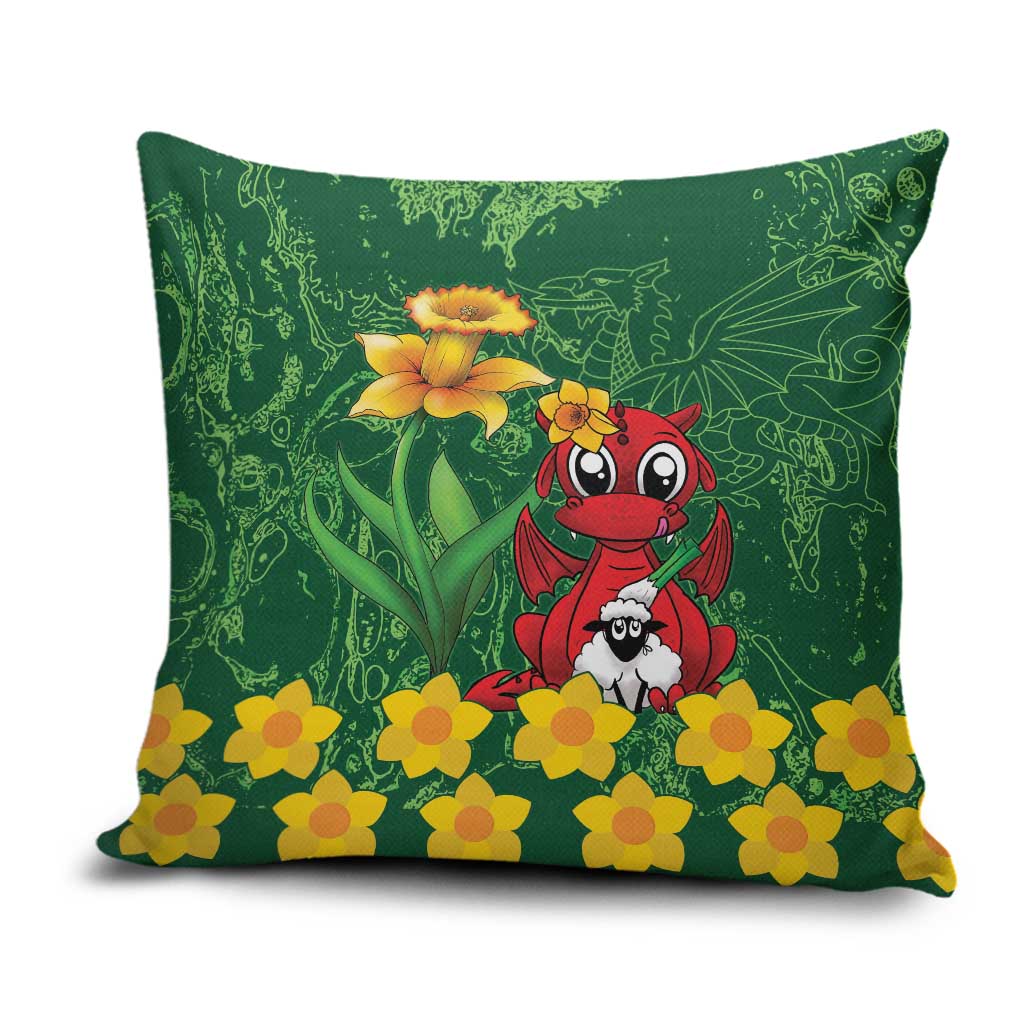 Saint David's Day Pillow Cover Welsh Dragons Yellow Daffodils - Wonder Print Shop