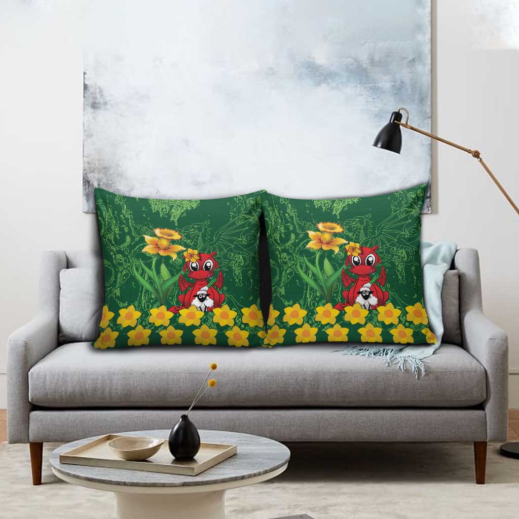 Saint David's Day Pillow Cover Welsh Dragons Yellow Daffodils - Wonder Print Shop