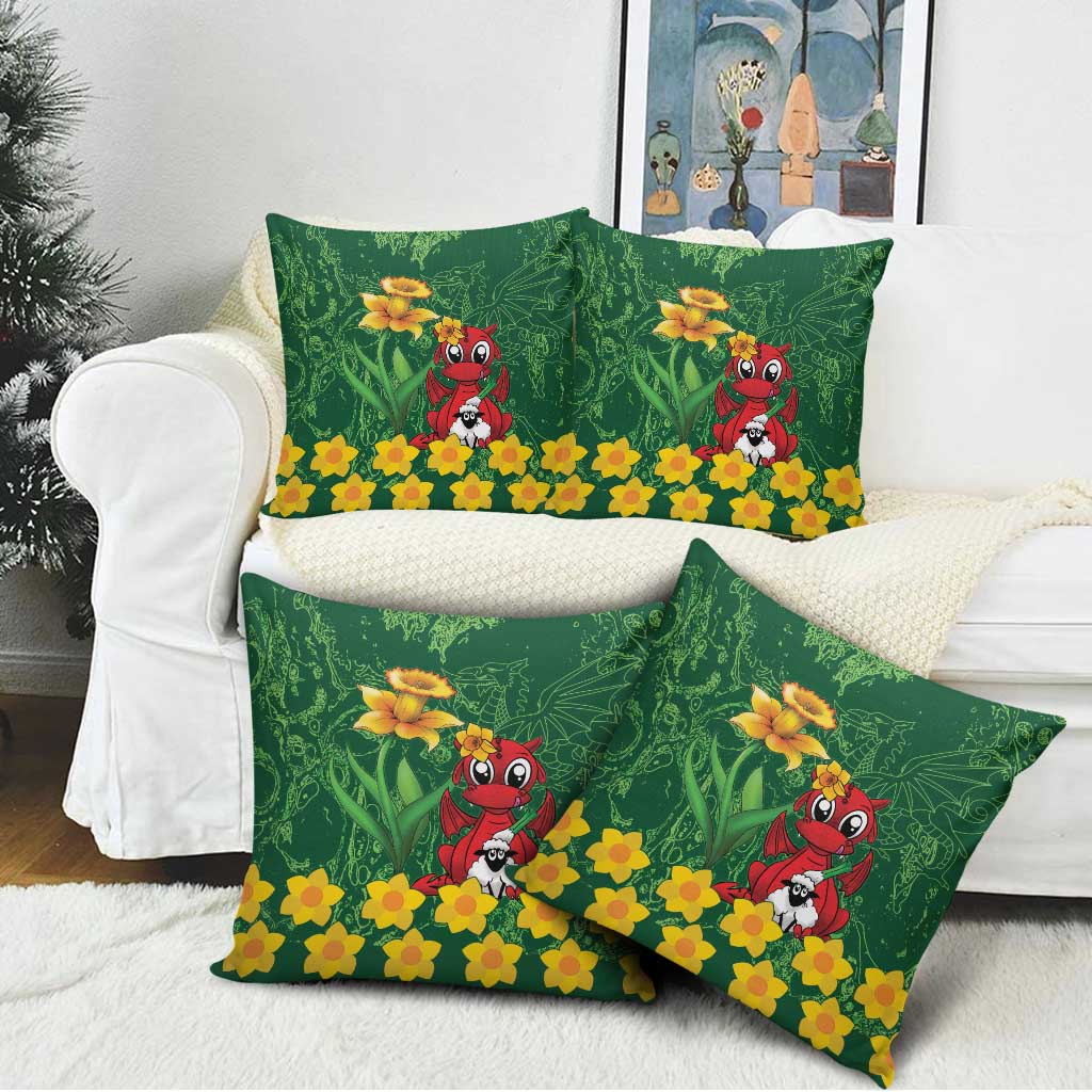 Saint David's Day Pillow Cover Welsh Dragons Yellow Daffodils - Wonder Print Shop