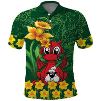 Saint David's Day Polo Shirt Welsh Dragons Yellow Daffodils - Wonder Print Shop