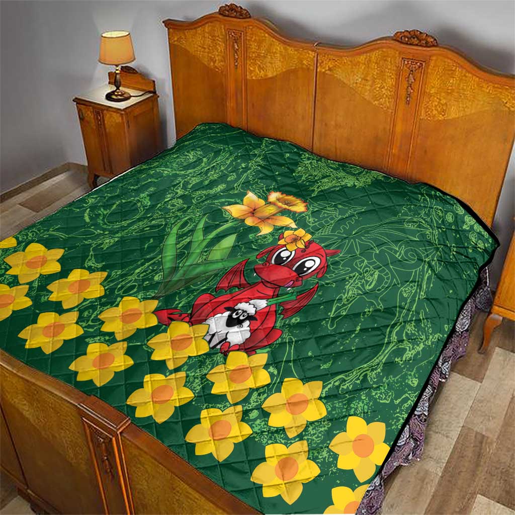 Saint David's Day Quilt Welsh Dragons Yellow Daffodils - Wonder Print Shop