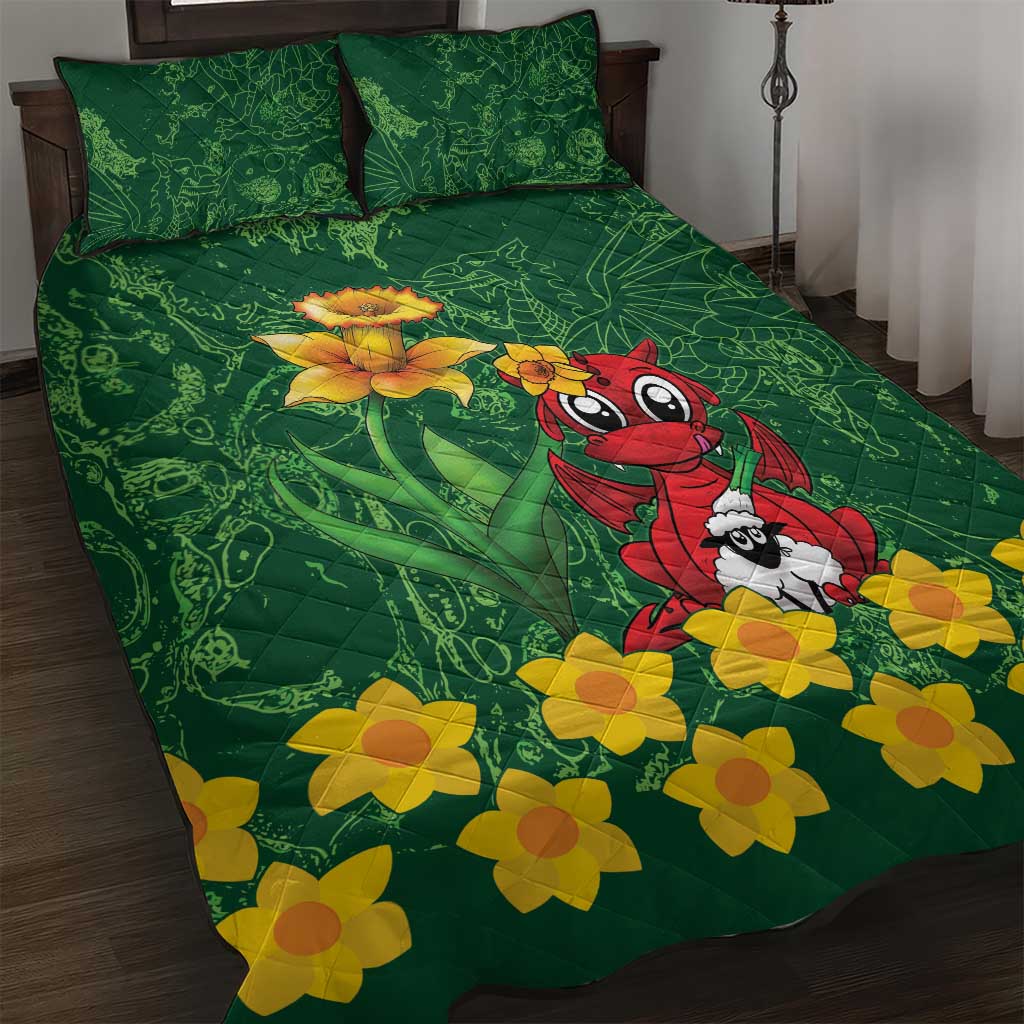 Saint David's Day Quilt Bed Set Welsh Dragons Yellow Daffodils - Wonder Print Shop
