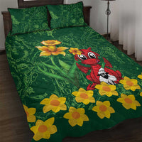 Saint David's Day Quilt Bed Set Welsh Dragons Yellow Daffodils - Wonder Print Shop