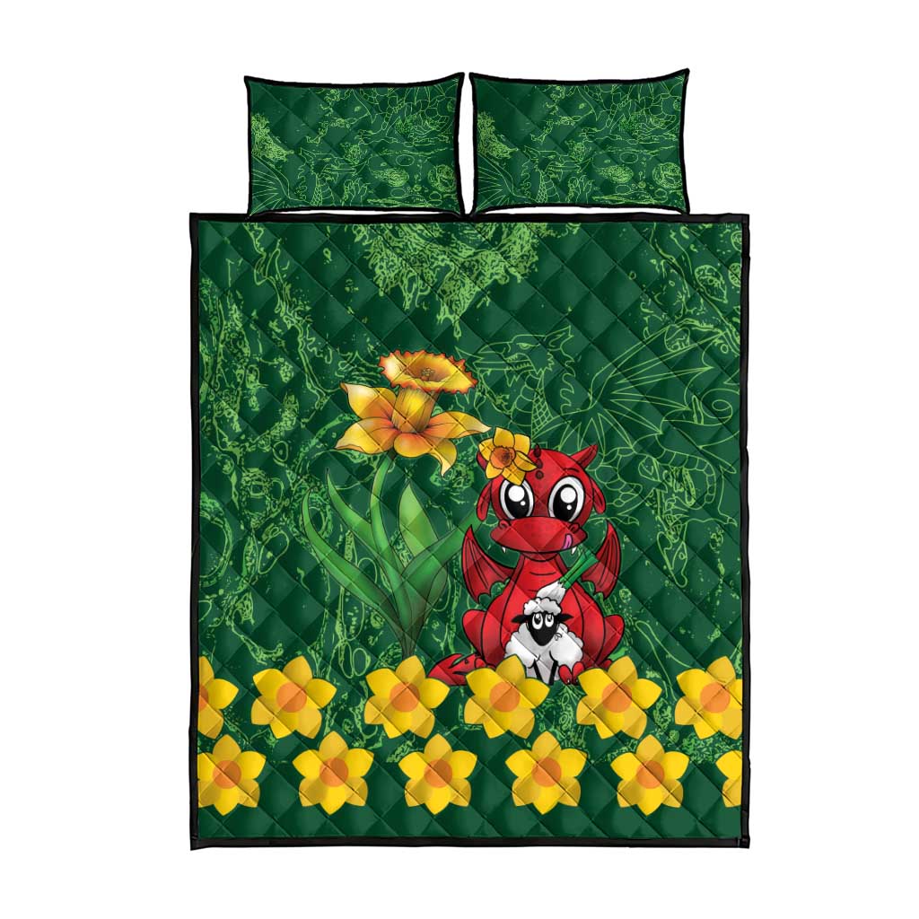 Saint David's Day Quilt Bed Set Welsh Dragons Yellow Daffodils - Wonder Print Shop