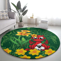 Saint David's Day Round Carpet Welsh Dragons Yellow Daffodils - Wonder Print Shop