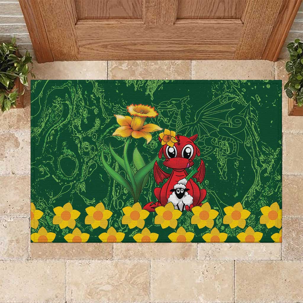 Saint David's Day Rubber Doormat Welsh Dragons Yellow Daffodils - Wonder Print Shop