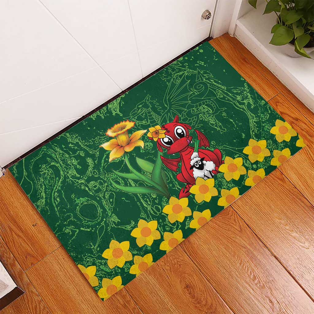 Saint David's Day Rubber Doormat Welsh Dragons Yellow Daffodils - Wonder Print Shop