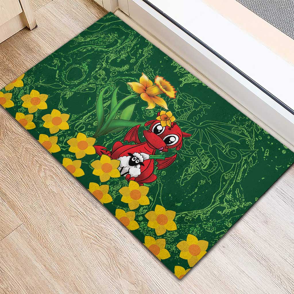 Saint David's Day Rubber Doormat Welsh Dragons Yellow Daffodils - Wonder Print Shop
