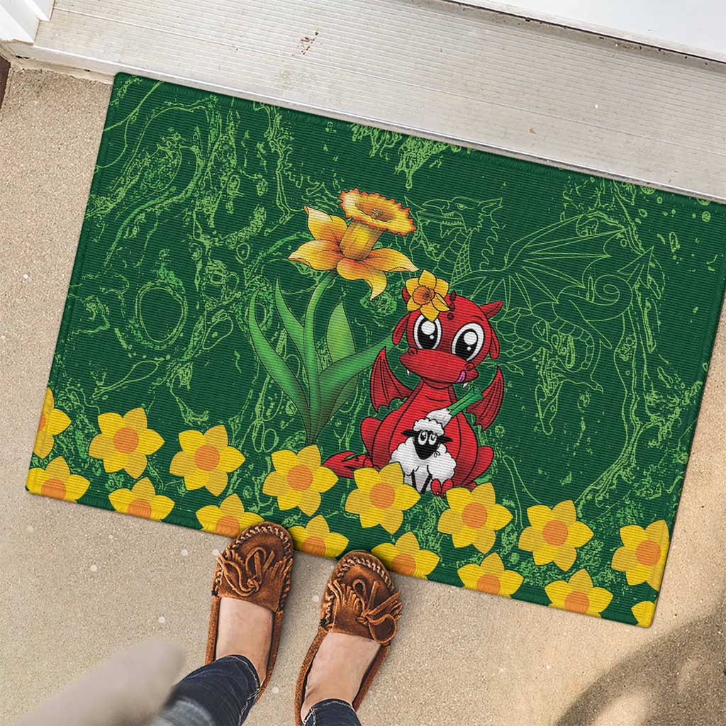Saint David's Day Rubber Doormat Welsh Dragons Yellow Daffodils - Wonder Print Shop