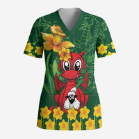 Saint David's Day Scrub Top Welsh Dragons Yellow Daffodils - Wonder Print Shop