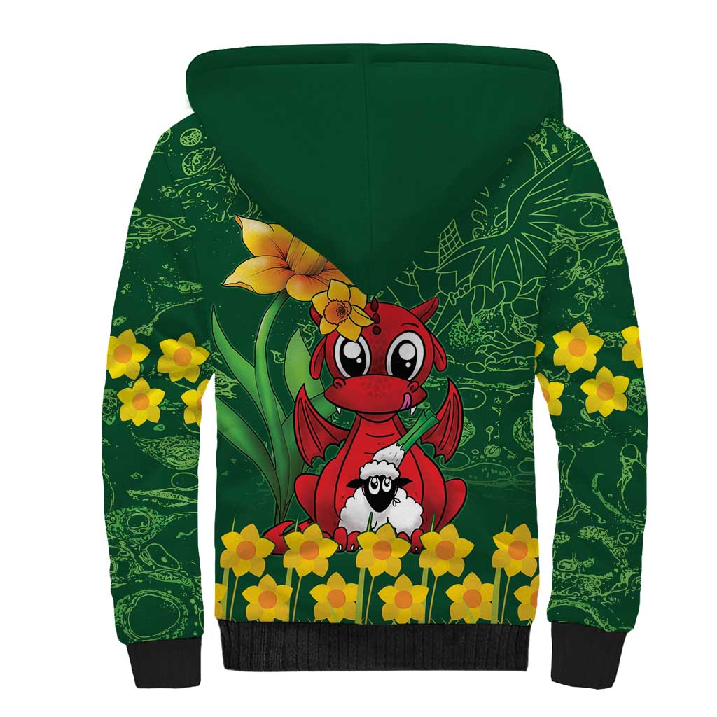 Saint David's Day Sherpa Hoodie Welsh Dragons Yellow Daffodils - Wonder Print Shop