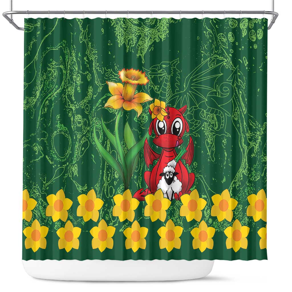 Saint David's Day Shower Curtain Welsh Dragons Yellow Daffodils - Wonder Print Shop