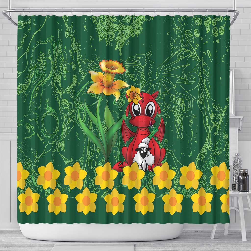 Saint David's Day Shower Curtain Welsh Dragons Yellow Daffodils - Wonder Print Shop