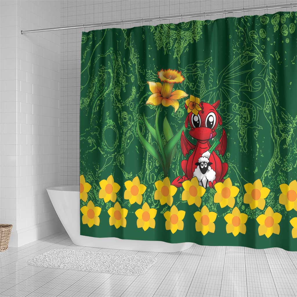Saint David's Day Shower Curtain Welsh Dragons Yellow Daffodils - Wonder Print Shop