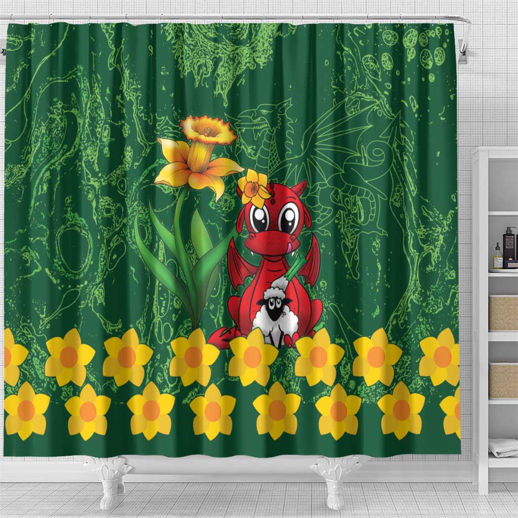 Saint David's Day Shower Curtain Welsh Dragons Yellow Daffodils - Wonder Print Shop