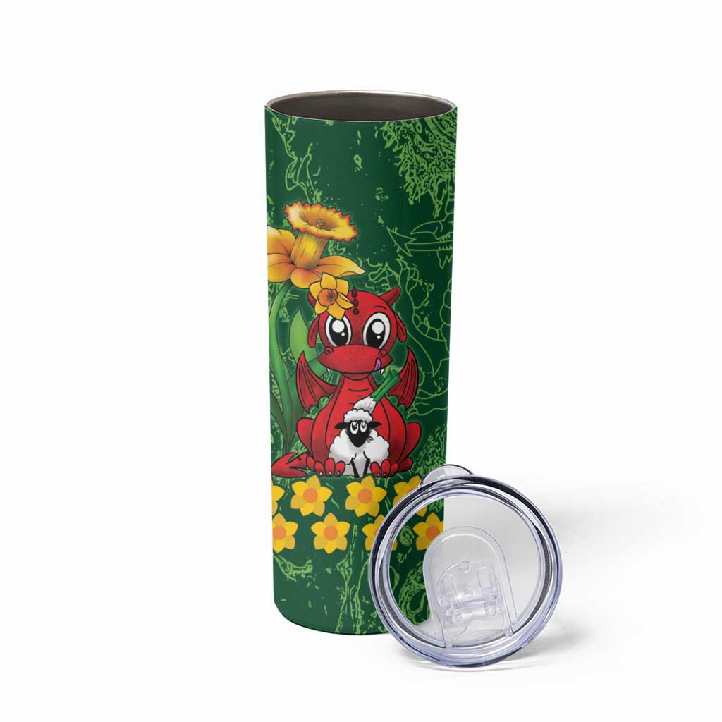 Saint David's Day Skinny Tumbler Welsh Dragons Yellow Daffodils - Wonder Print Shop