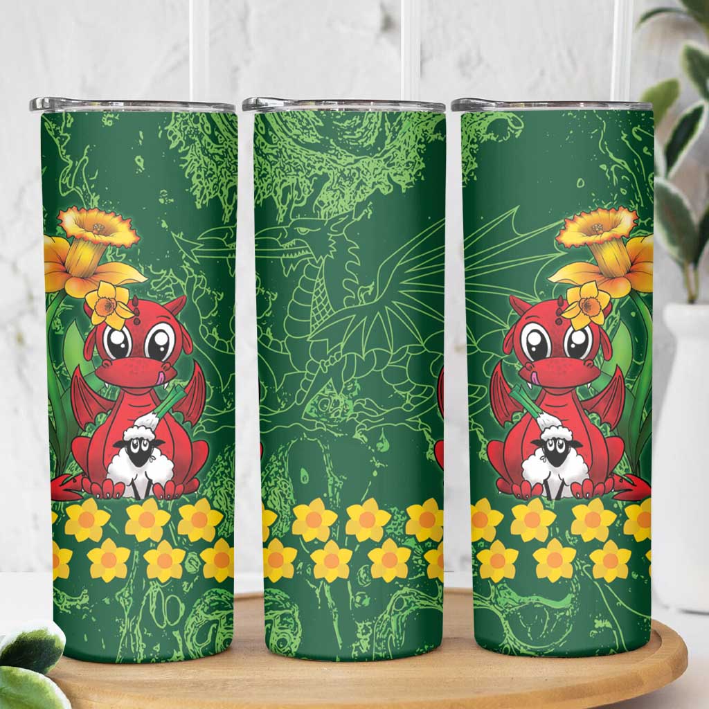 Saint David's Day Skinny Tumbler Welsh Dragons Yellow Daffodils - Wonder Print Shop