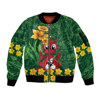 Saint David's Day Sleeve Zip Bomber Jacket Welsh Dragons Yellow Daffodils - Wonder Print Shop