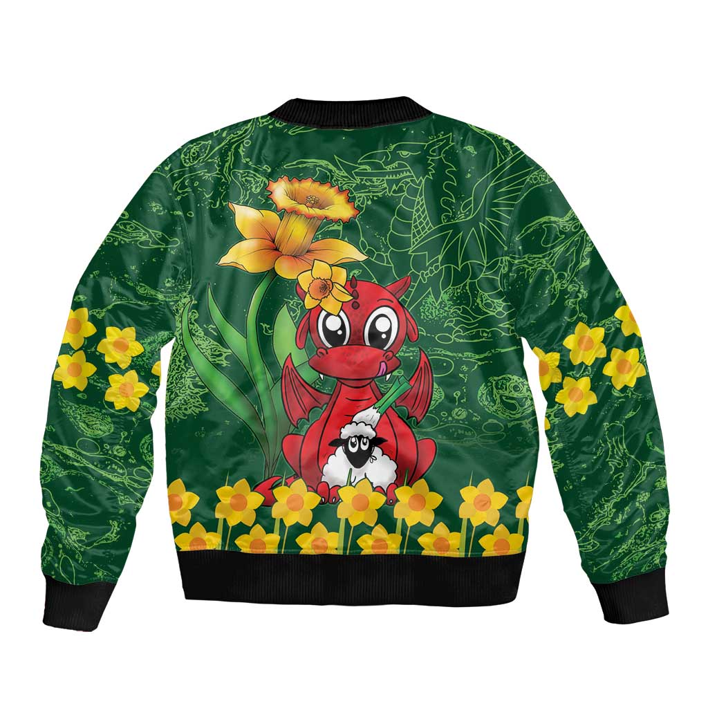 Saint David's Day Sleeve Zip Bomber Jacket Welsh Dragons Yellow Daffodils - Wonder Print Shop