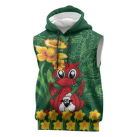 Saint David's Day Sleeveless Hoodie Welsh Dragons Yellow Daffodils - Wonder Print Shop