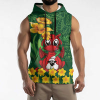 Saint David's Day Sleeveless Hoodie Welsh Dragons Yellow Daffodils - Wonder Print Shop
