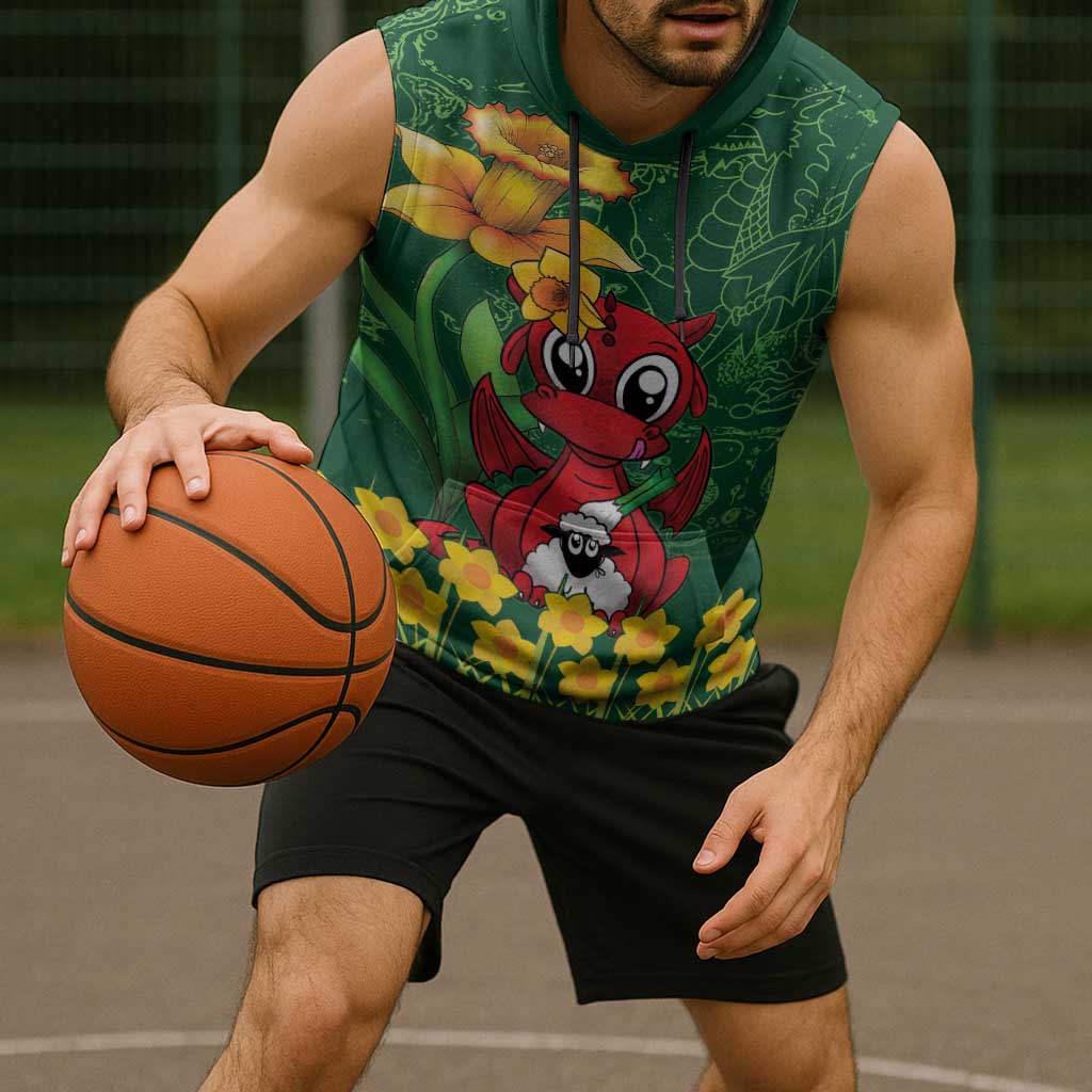 Saint David's Day Sleeveless Hoodie Welsh Dragons Yellow Daffodils - Wonder Print Shop