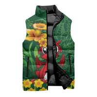 Saint David's Day Sleeveless Puffer Jacket Welsh Dragons Yellow Daffodils - Wonder Print Shop