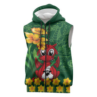 Saint David's Day Sleeveless Zip Hoodie Welsh Dragons Yellow Daffodils - Wonder Print Shop