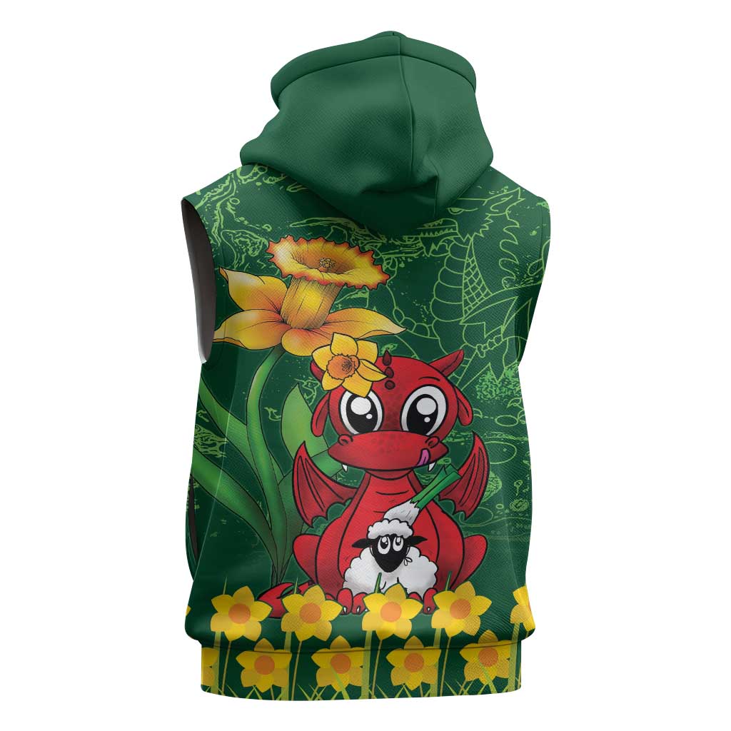 Saint David's Day Sleeveless Zip Hoodie Welsh Dragons Yellow Daffodils - Wonder Print Shop