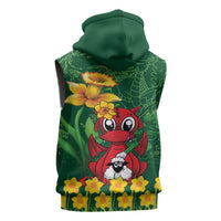 Saint David's Day Sleeveless Zip Hoodie Welsh Dragons Yellow Daffodils - Wonder Print Shop