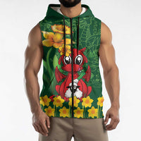 Saint David's Day Sleeveless Zip Hoodie Welsh Dragons Yellow Daffodils - Wonder Print Shop