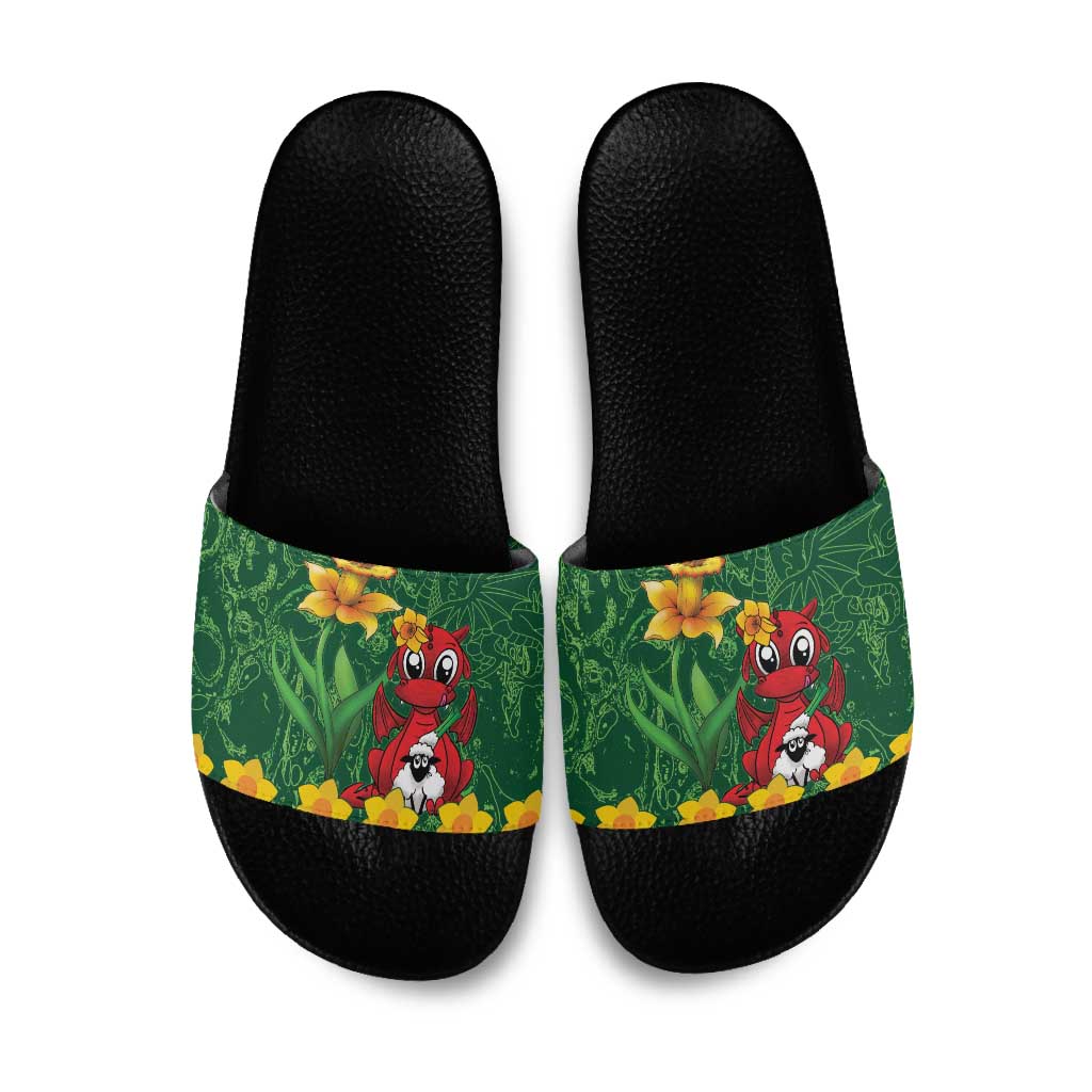 Saint David's Day Slide Sandals Welsh Dragons Yellow Daffodils - Wonder Print Shop
