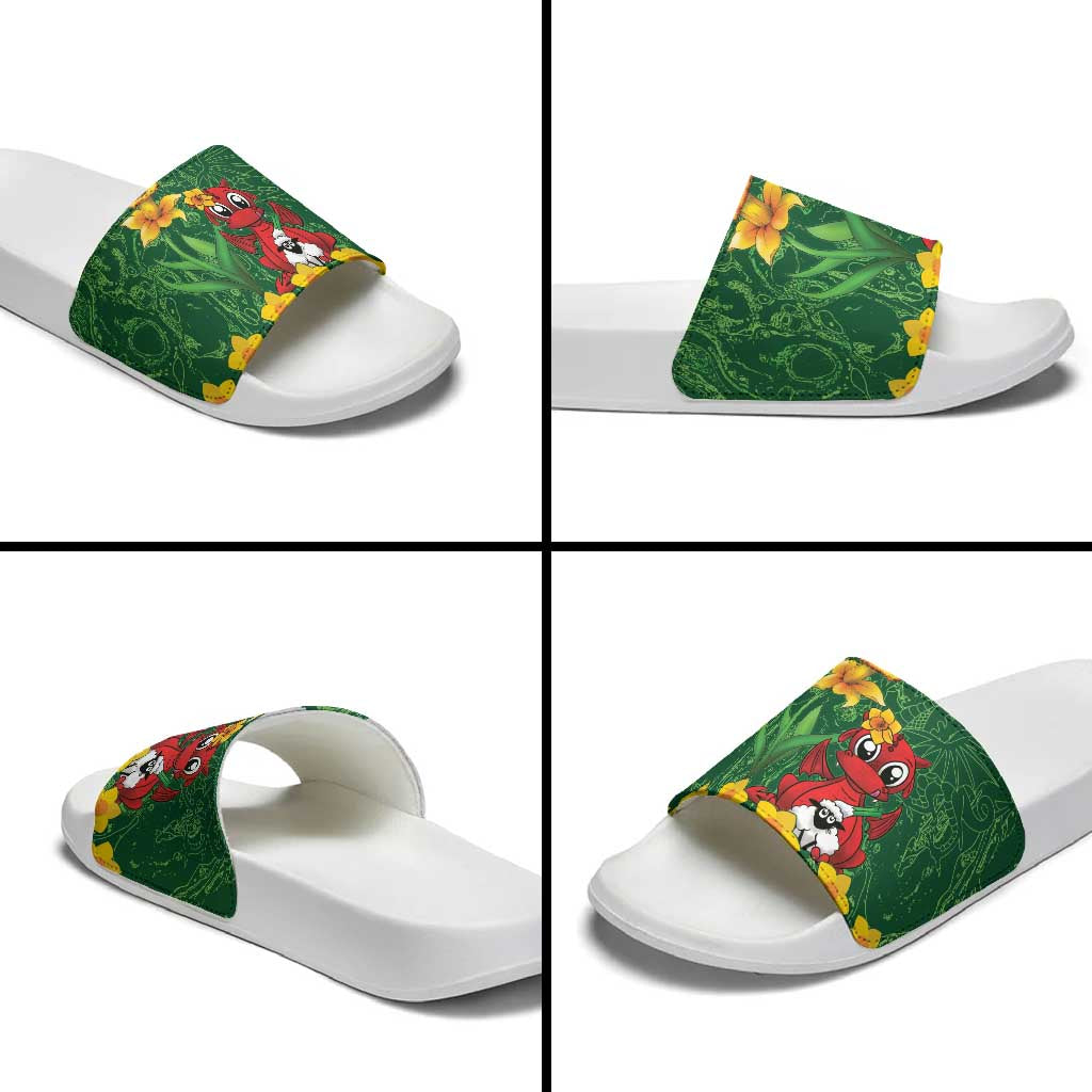 Saint David's Day Slide Sandals Welsh Dragons Yellow Daffodils - Wonder Print Shop