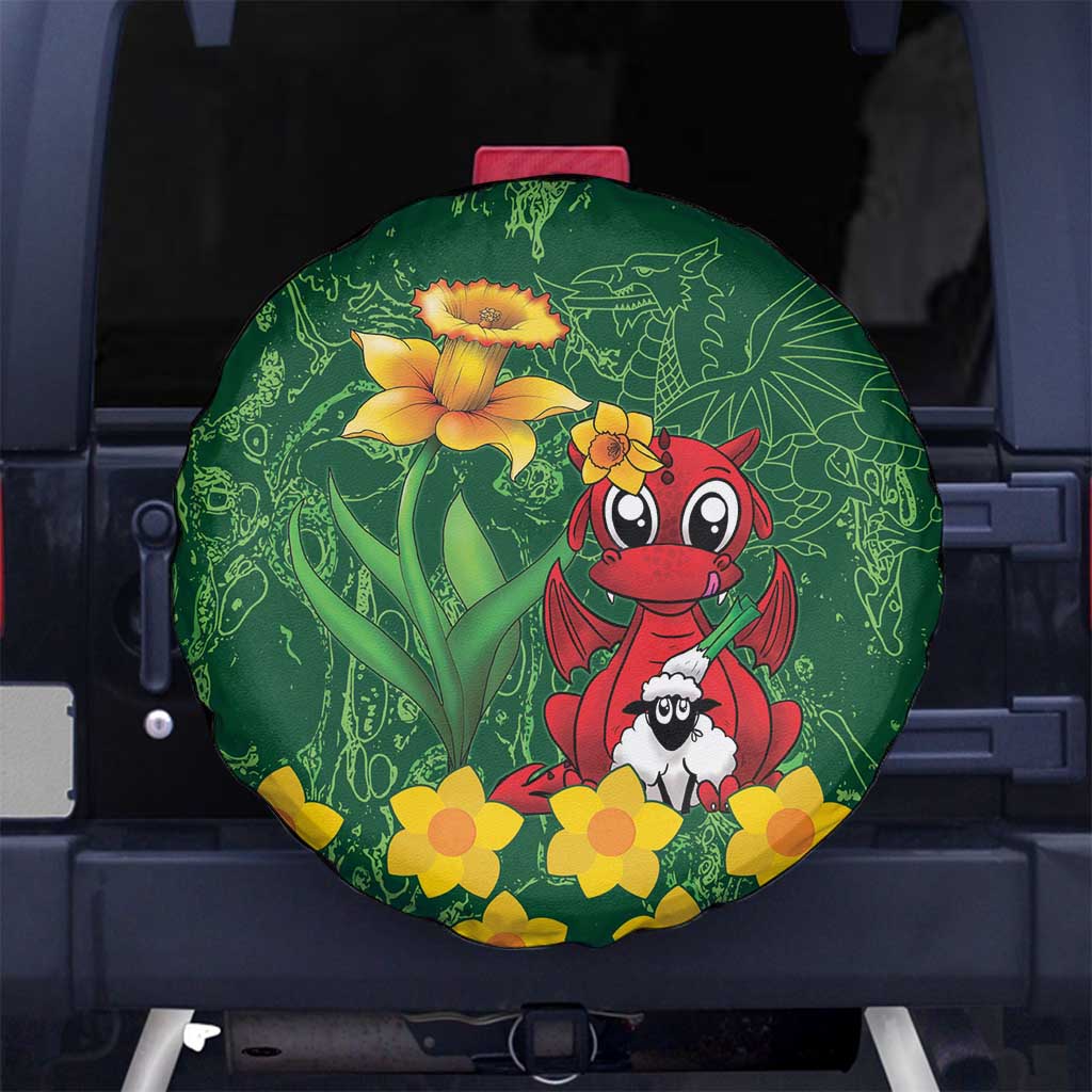Saint David's Day Spare Tire Cover Welsh Dragons Yellow Daffodils - Wonder Print Shop