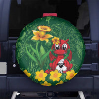 Saint David's Day Spare Tire Cover Welsh Dragons Yellow Daffodils - Wonder Print Shop