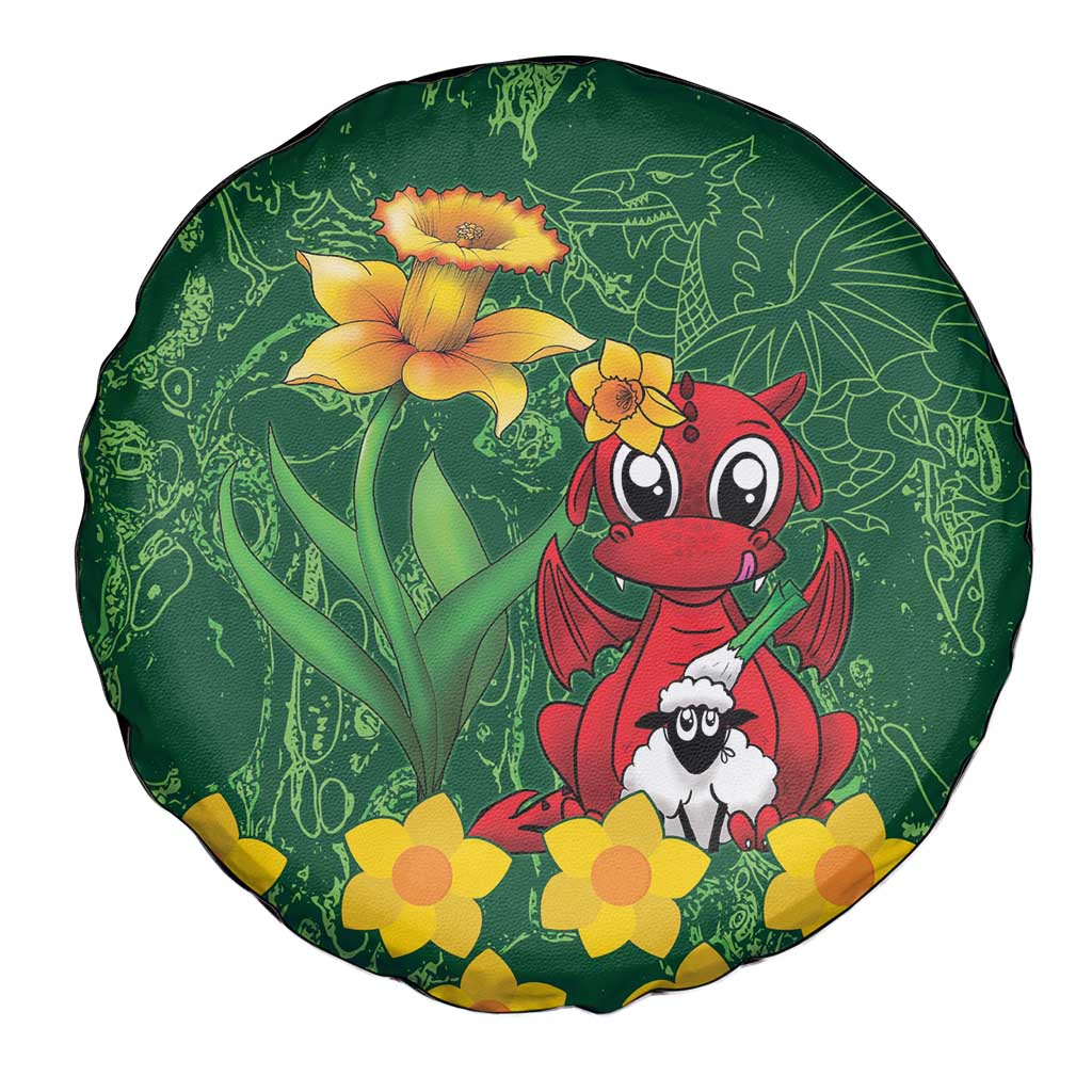 Saint David's Day Spare Tire Cover Welsh Dragons Yellow Daffodils - Wonder Print Shop