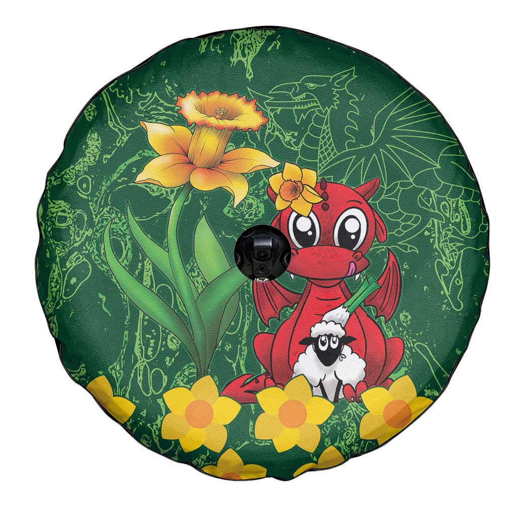 Saint David's Day Spare Tire Cover Welsh Dragons Yellow Daffodils - Wonder Print Shop