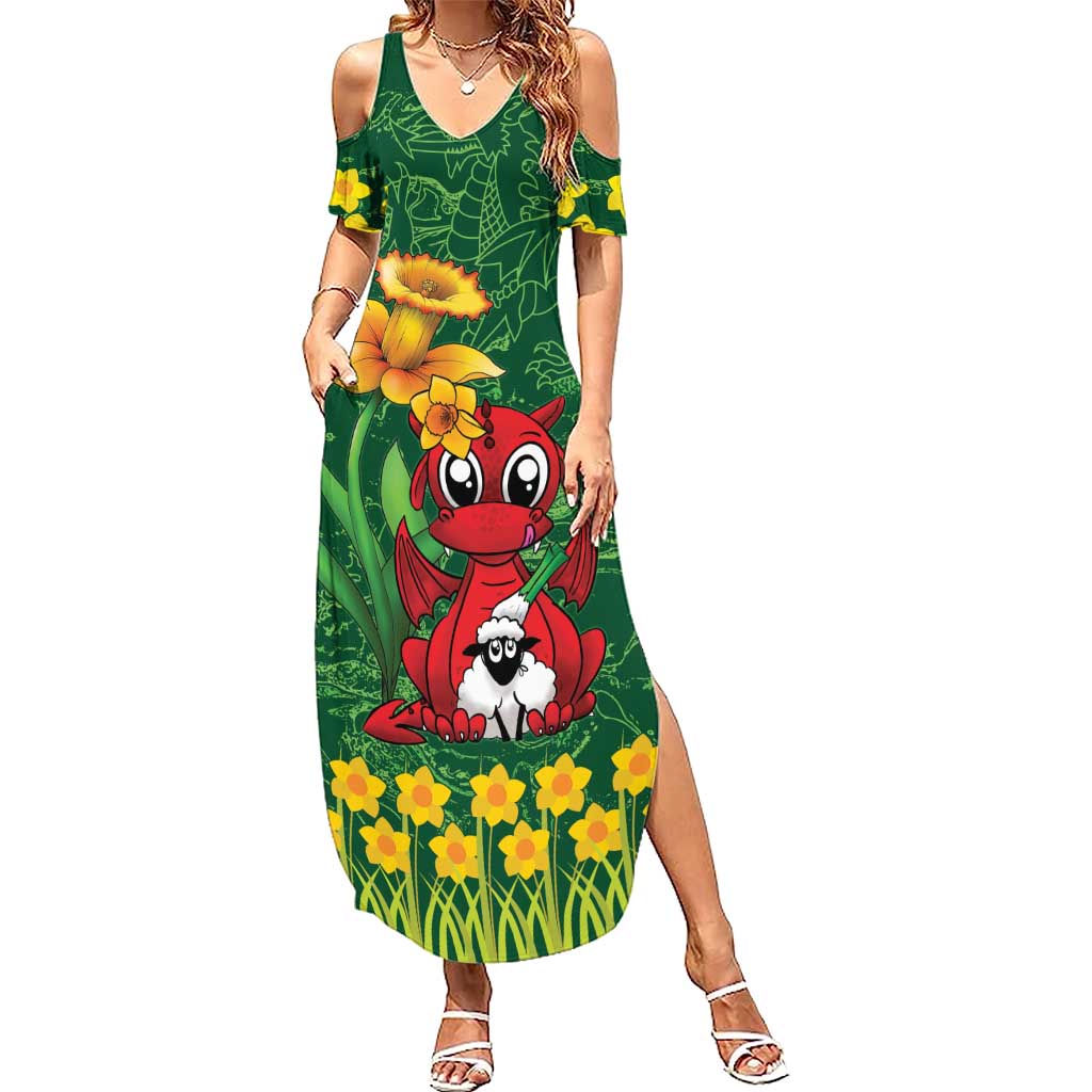 Saint David's Day Summer Maxi Dress Welsh Dragons Yellow Daffodils - Wonder Print Shop