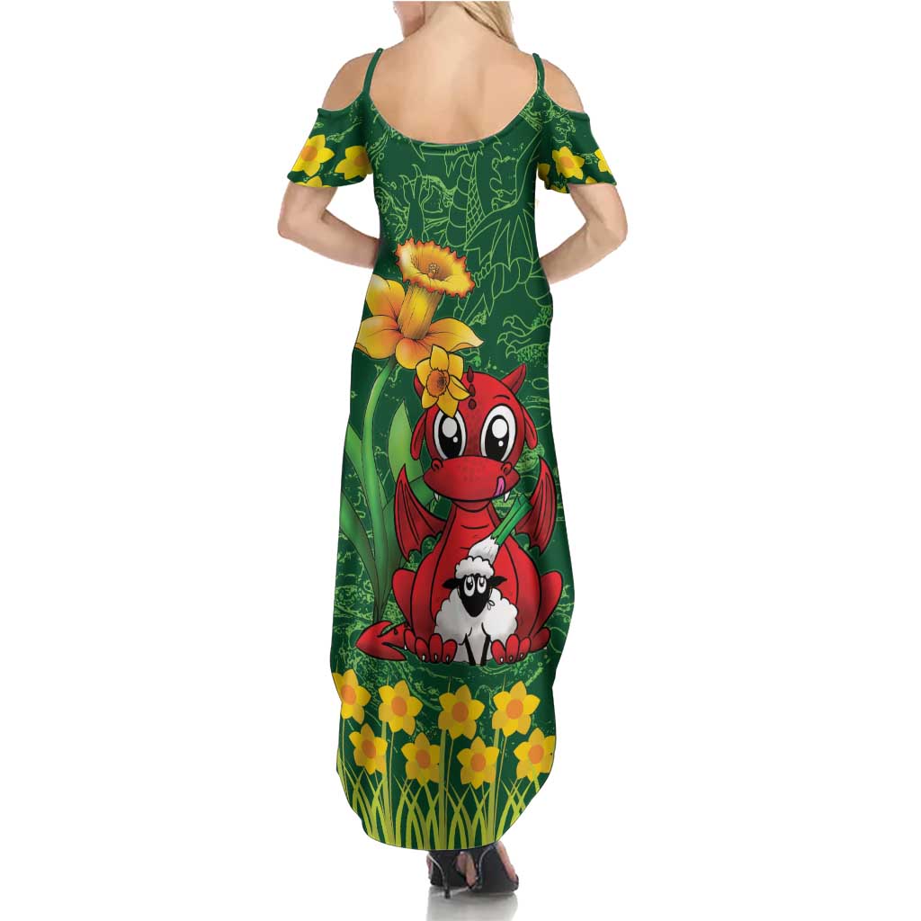 Saint David's Day Summer Maxi Dress Welsh Dragons Yellow Daffodils - Wonder Print Shop